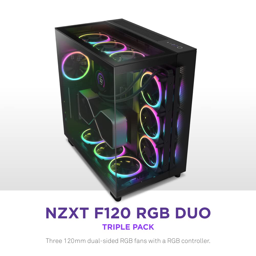 NZXT F120RGB Duo - 120mm Dual-Sided RGB Fan - Triple Pack (Black) w/RGB Controller