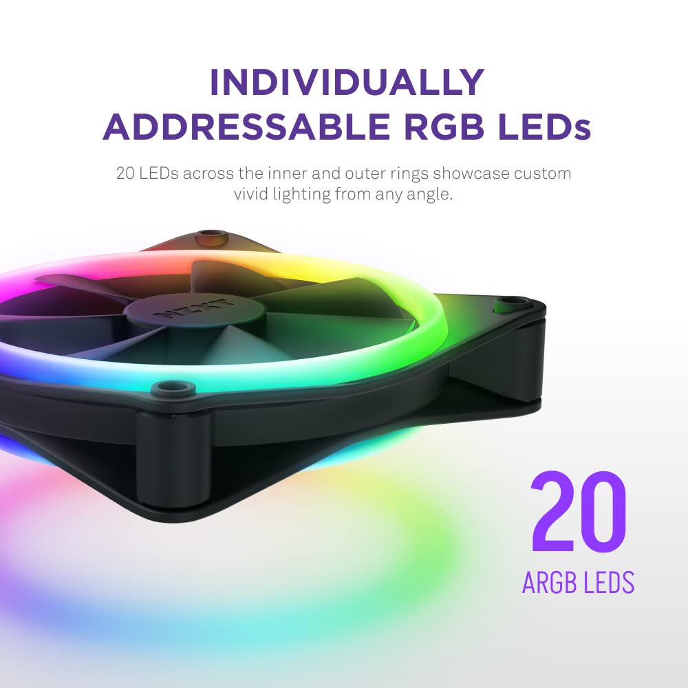 NZXT F120RGB Duo - 120mm Dual-Sided RGB Fan - Triple Pack (Black) w/RGB Controller