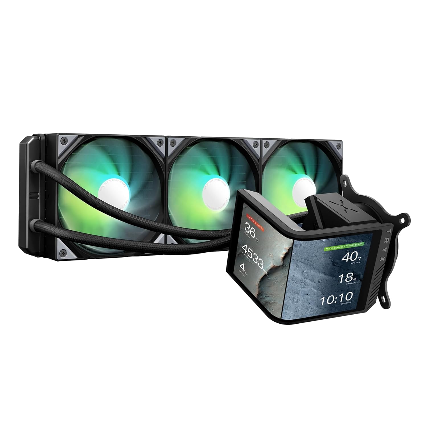 TRYX Panorama SE 360 ARGB 360mm AIO Rotatable 6.5'' AMOLED Curved Screen 3D Anamorphic Effect Customizable AIO Cooler 360mm White Asetek Adela 280w TDP Intel LGA 1851/1700/1200/115X AMD AM5/AM4