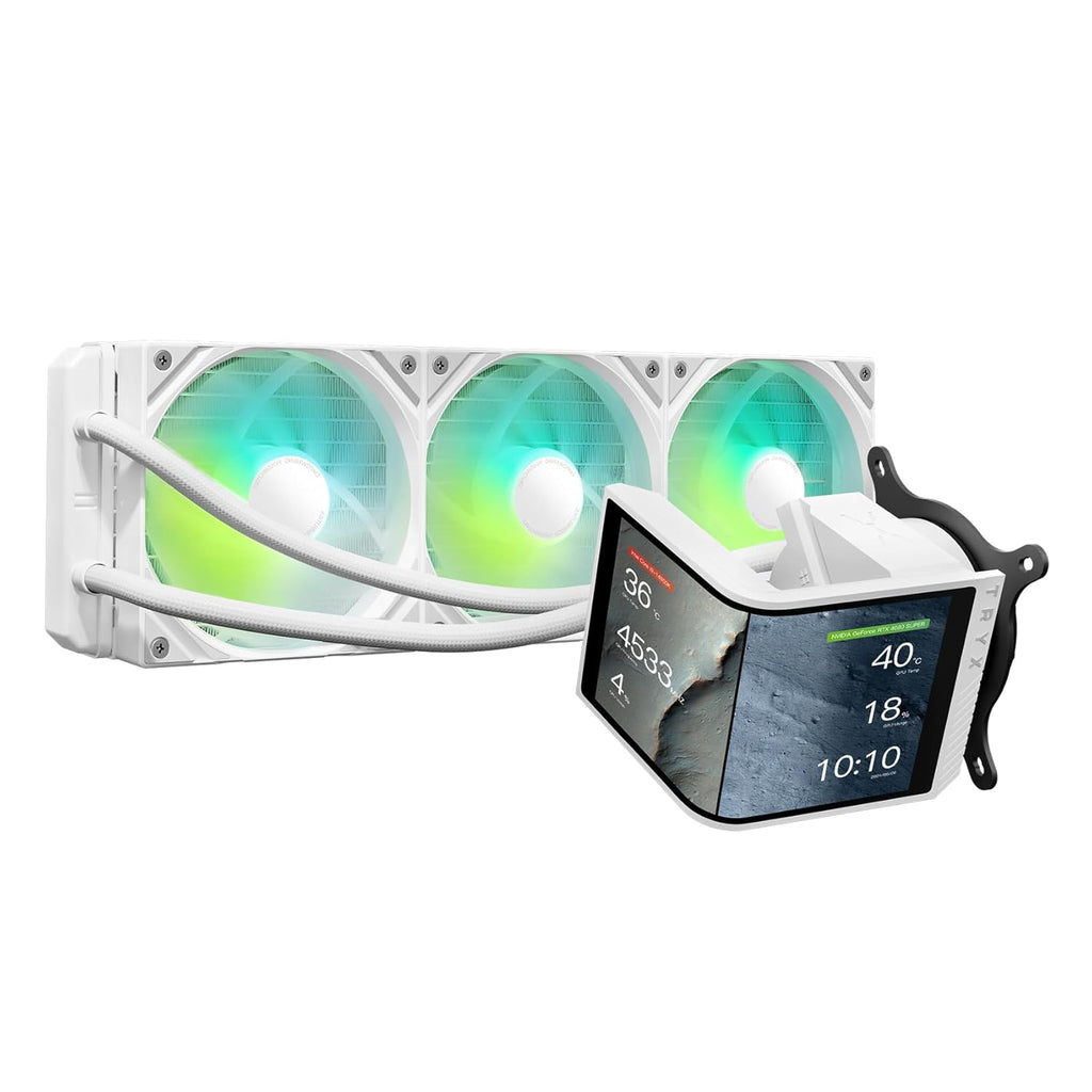 TRYX Panorama SE 360 ARGB 360mm AIO Rotatable 6.5'' AMOLED Curved Screen 3D Anamorphic Effect Customizable AIO Cooler 360mm White Asetek Adela 280w TDP Intel LGA 1851/1700/1200/115X AMD AM5/AM4