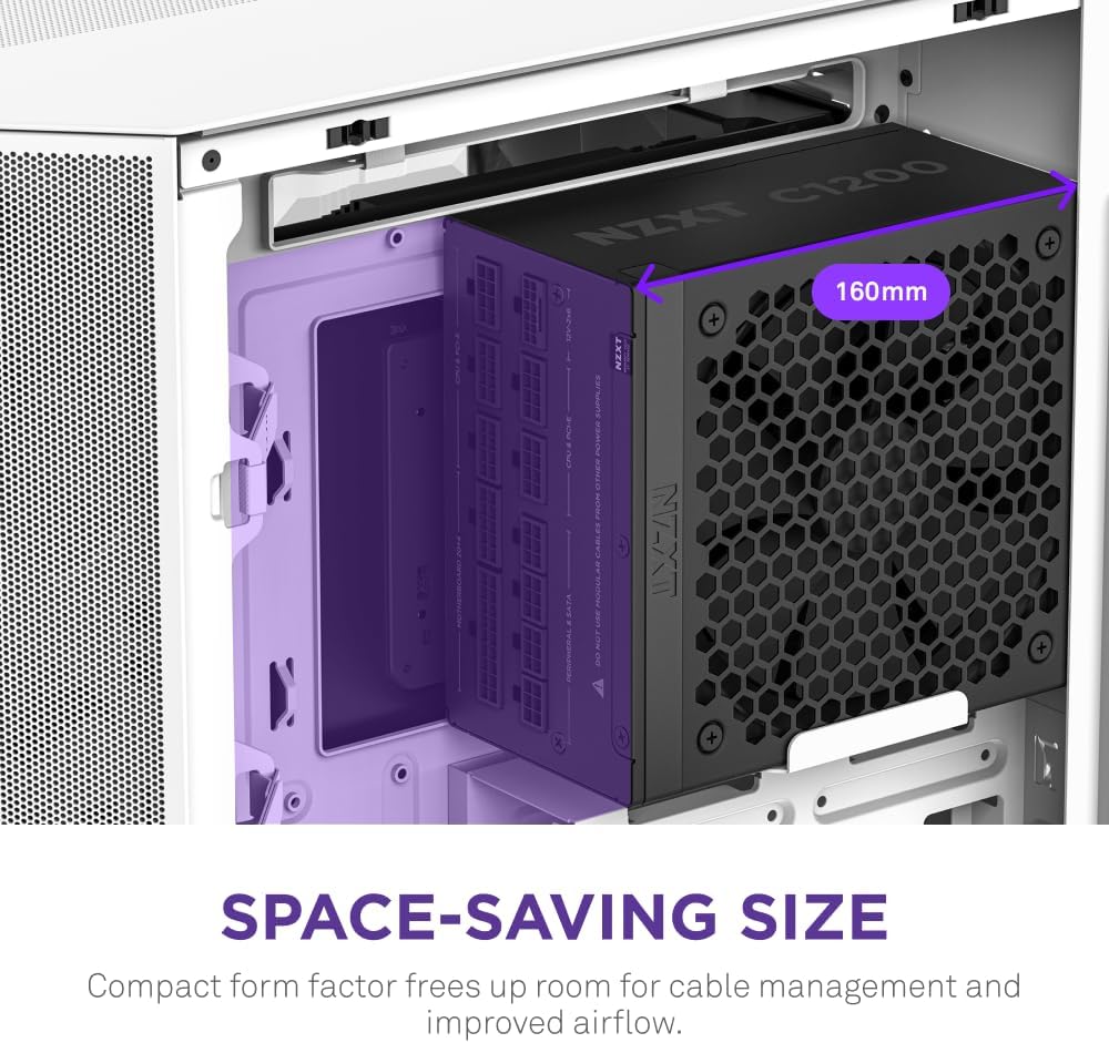 NZXT C1200 Gold ATX 3.1 - Fully Modular Low-Noise PC Gaming Power Supply - 1200 Watts - 80 Plus Gold - 12V-2x6 Connector - Zero Fan Mode - 100% Japanese Capacitors - Black