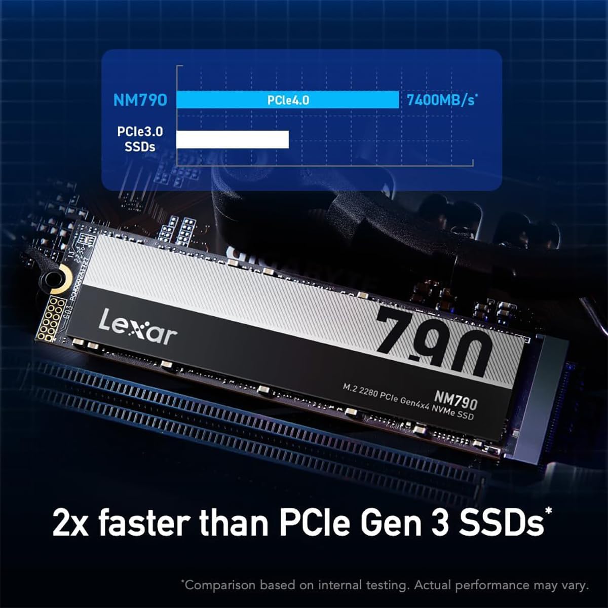 Lexar 4TB NM790 SSD PCIe Gen4 NVMe M.2 2280 Internal Solid State Drive, Up to 7400/6500 MB/s Read/Write, Compatible with PS5, for Gamers and Creators, Black (LNM790X004T-RNNNU)