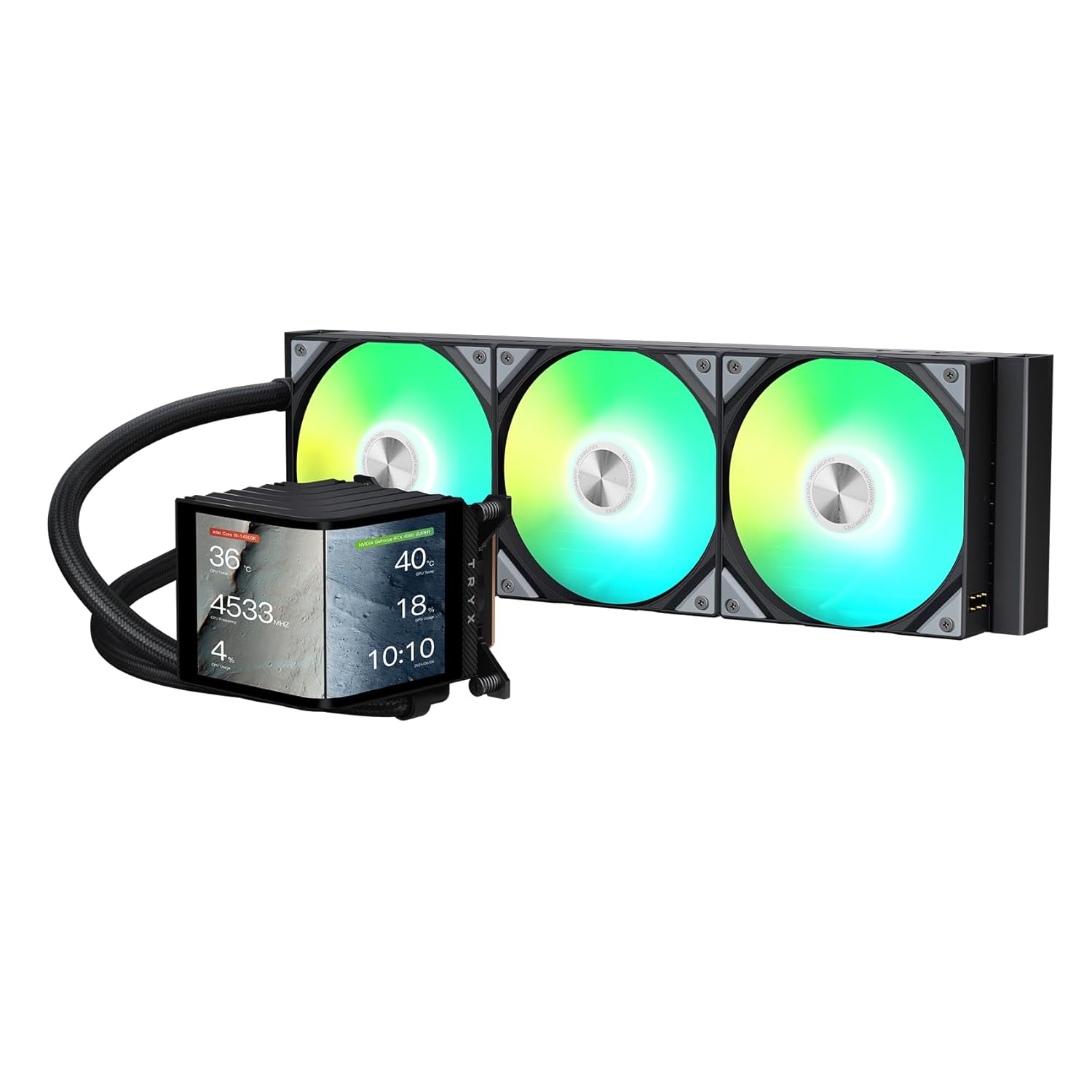 TRYX Panorama 360 ARGB 360mm AIO 6.5'' AMOLED Curved Screen 3D Anamorphic Effect Customizable AIO Cooler 360mm Asetek 8th Gen V2 320w TDP Magnetic ARGB Fan Intel LGA 1851/1700 AMD AM5/AM4