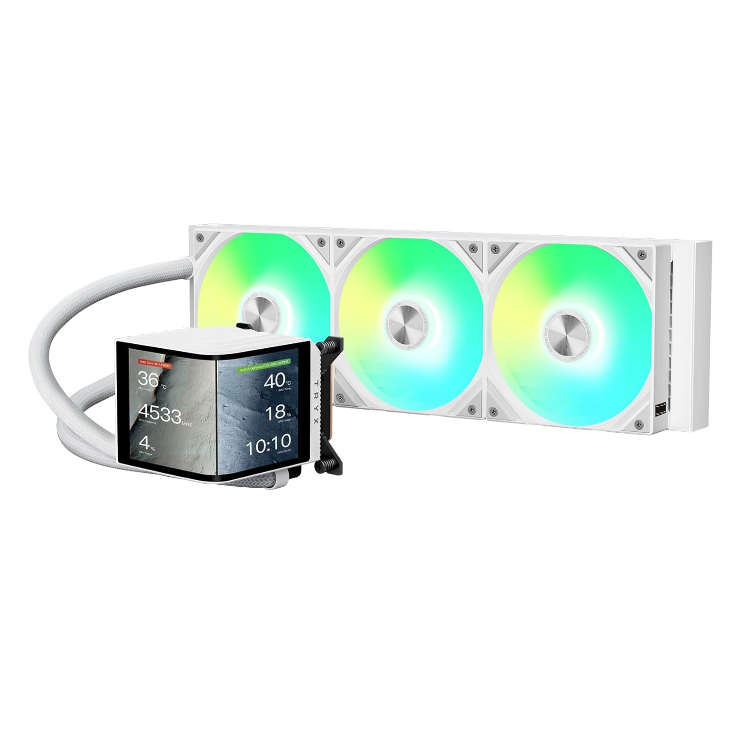 TRYX Panorama 360 ARGB 360mm AIO 6.5'' AMOLED Curved Screen 3D Anamorphic Effect Customizable AIO Cooler 360mm Asetek 8th Gen V2 320w TDP Magnetic ARGB Fan Intel LGA 1851/1700 AMD AM5/AM4