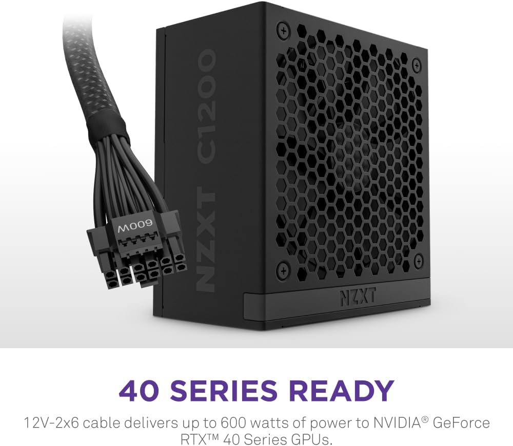NZXT C1200 Gold ATX 3.1 - Fully Modular Low-Noise PC Gaming Power Supply - 1200 Watts - 80 Plus Gold - 12V-2x6 Connector - Zero Fan Mode - 100% Japanese Capacitors - Black