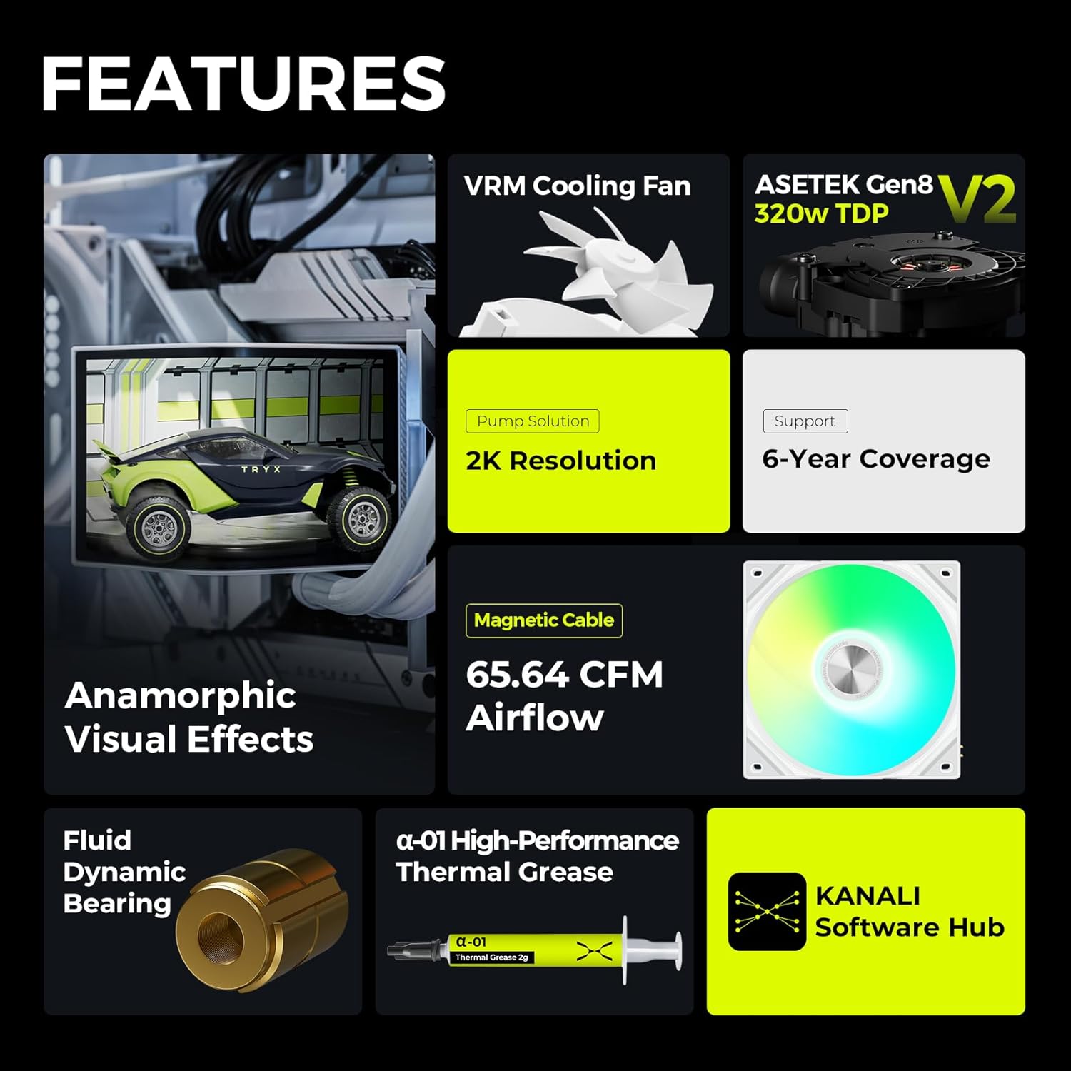 TRYX Panorama 360 ARGB 360mm AIO 6.5'' AMOLED Curved Screen 3D Anamorphic Effect Customizable AIO Cooler 360mm Asetek 8th Gen V2 320w TDP Magnetic ARGB Fan Intel LGA 1851/1700 AMD AM5/AM4