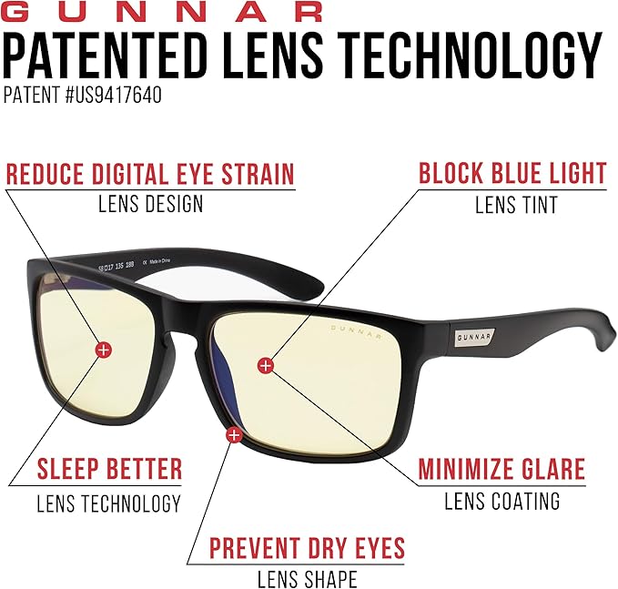 GUNNAR - Premium Premium Gaming and Computer Glasses - Blocks 65% - 98% Blue Light - Intercept